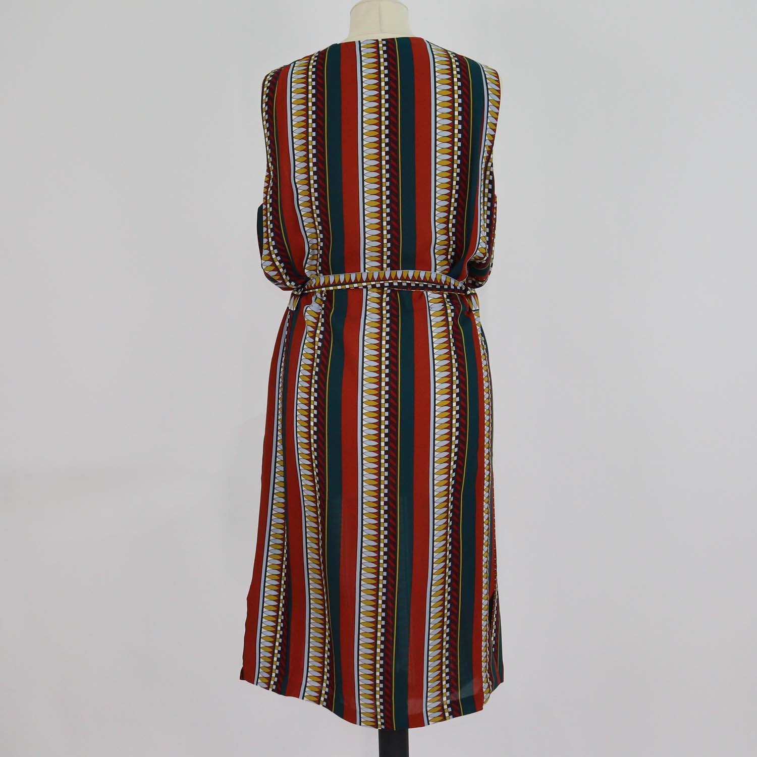 Tory Burch Multicolor Silk Printed Sleeveless Belted Midi Dress