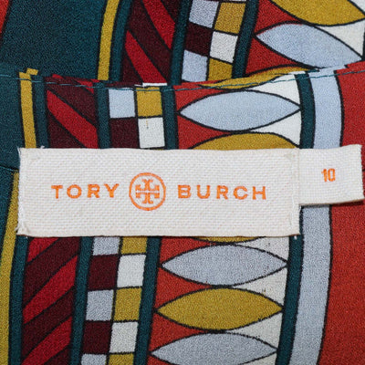 Tory Burch Multicolor Silk Printed Sleeveless Belted Midi Dress