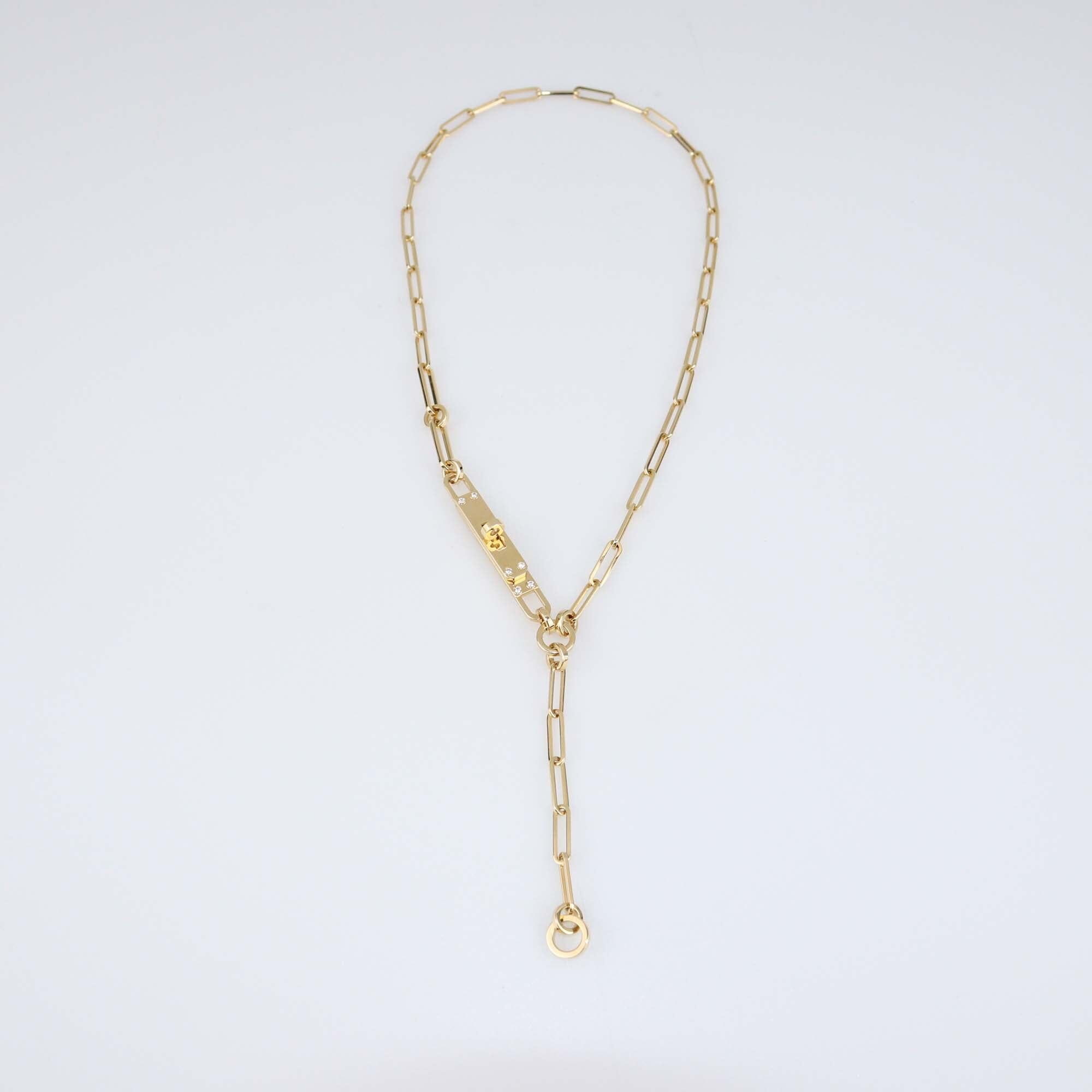 Hermes Yellow Gold Diamond Kelly Chaine Lariat Necklace Womens Hermes 