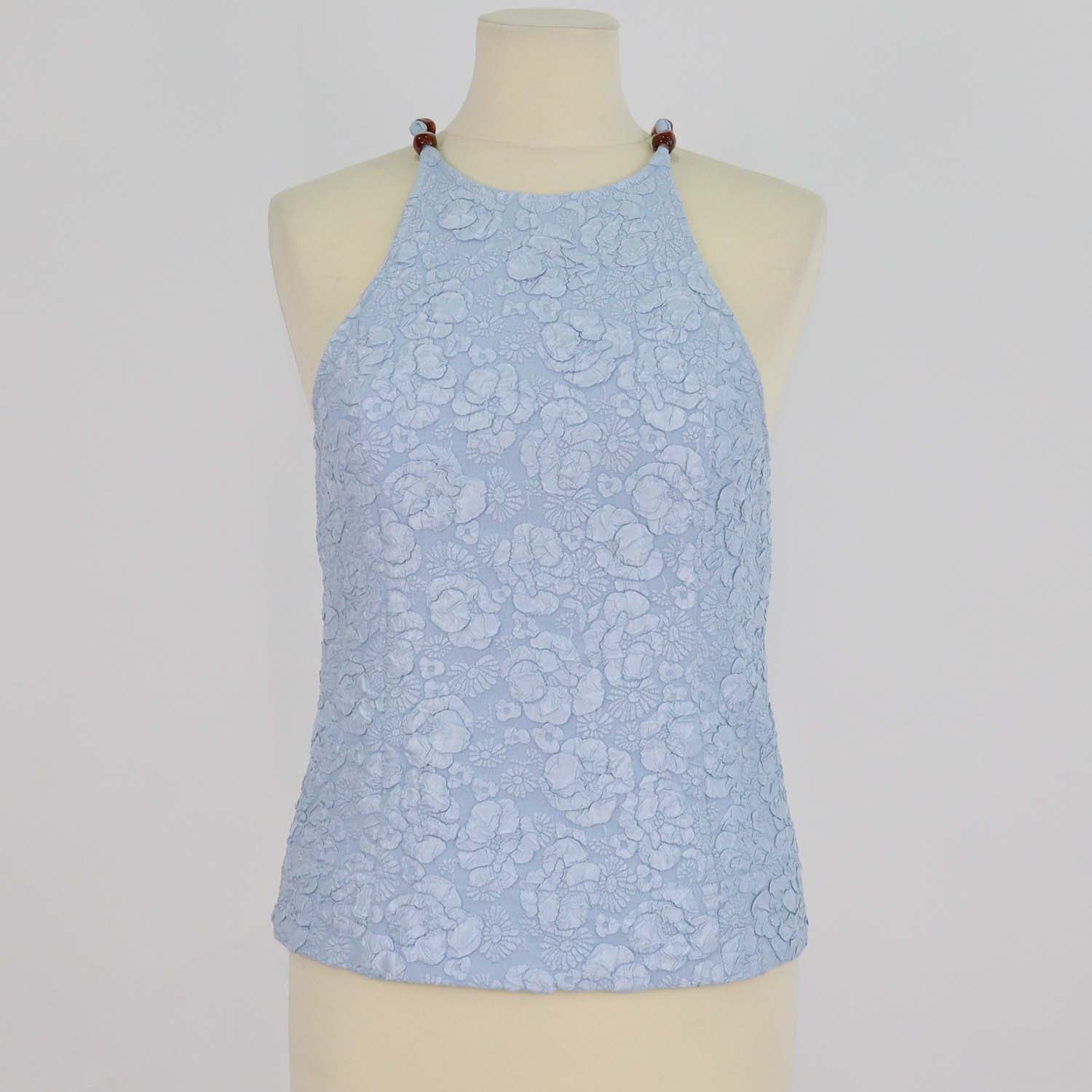 Ganni Blue Bead Embellished Cloqué Top
