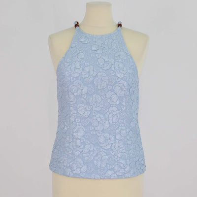 Ganni Blue Bead Embellished Cloqué Top
