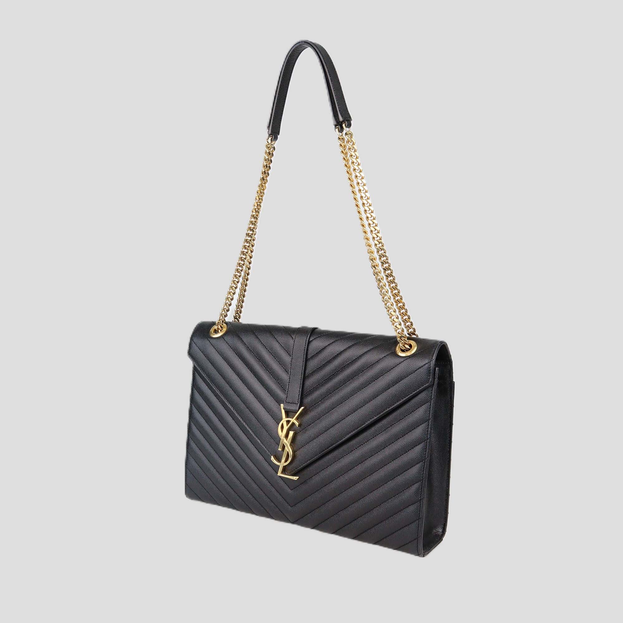 Saint Laurent Black Leather Large Monogram Envelope Shoulder Bag