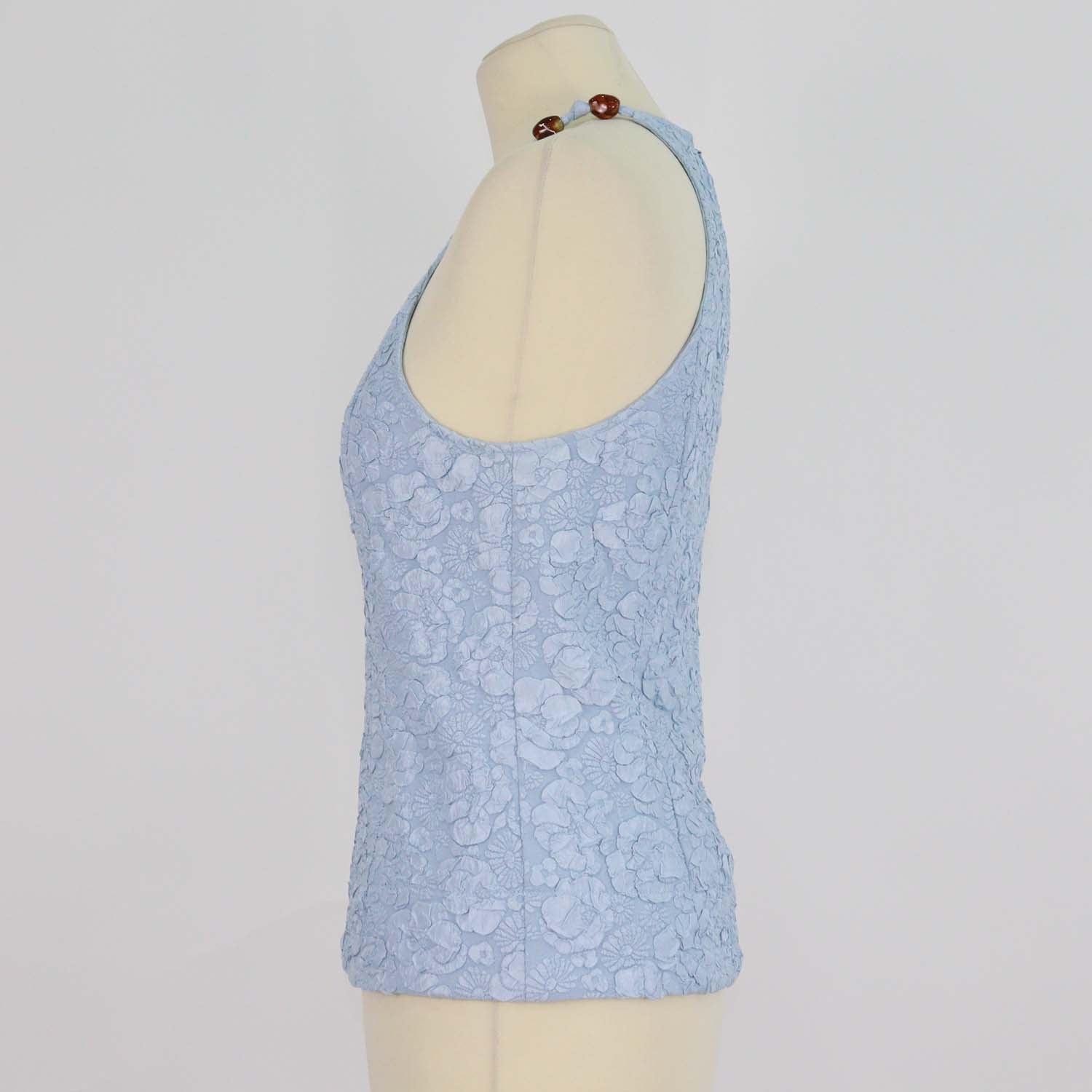Ganni Blue Bead Embellished Cloqué Top