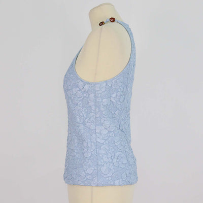 Ganni Blue Bead Embellished Cloqué Top