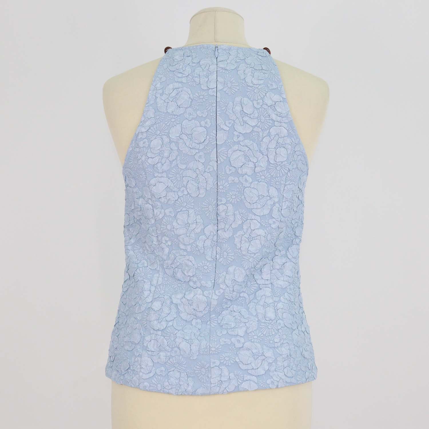 Ganni Blue Bead Embellished Cloqué Top