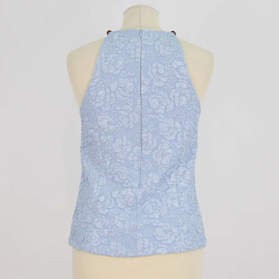 Ganni Blue Bead Embellished Cloqué Top