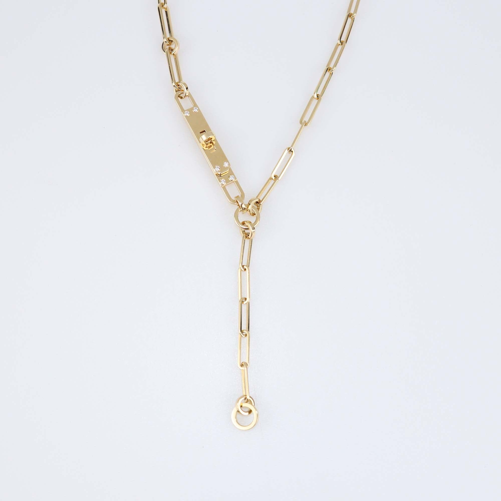 Hermes Yellow Gold Diamond Kelly Chaine Lariat Necklace Womens Hermes 