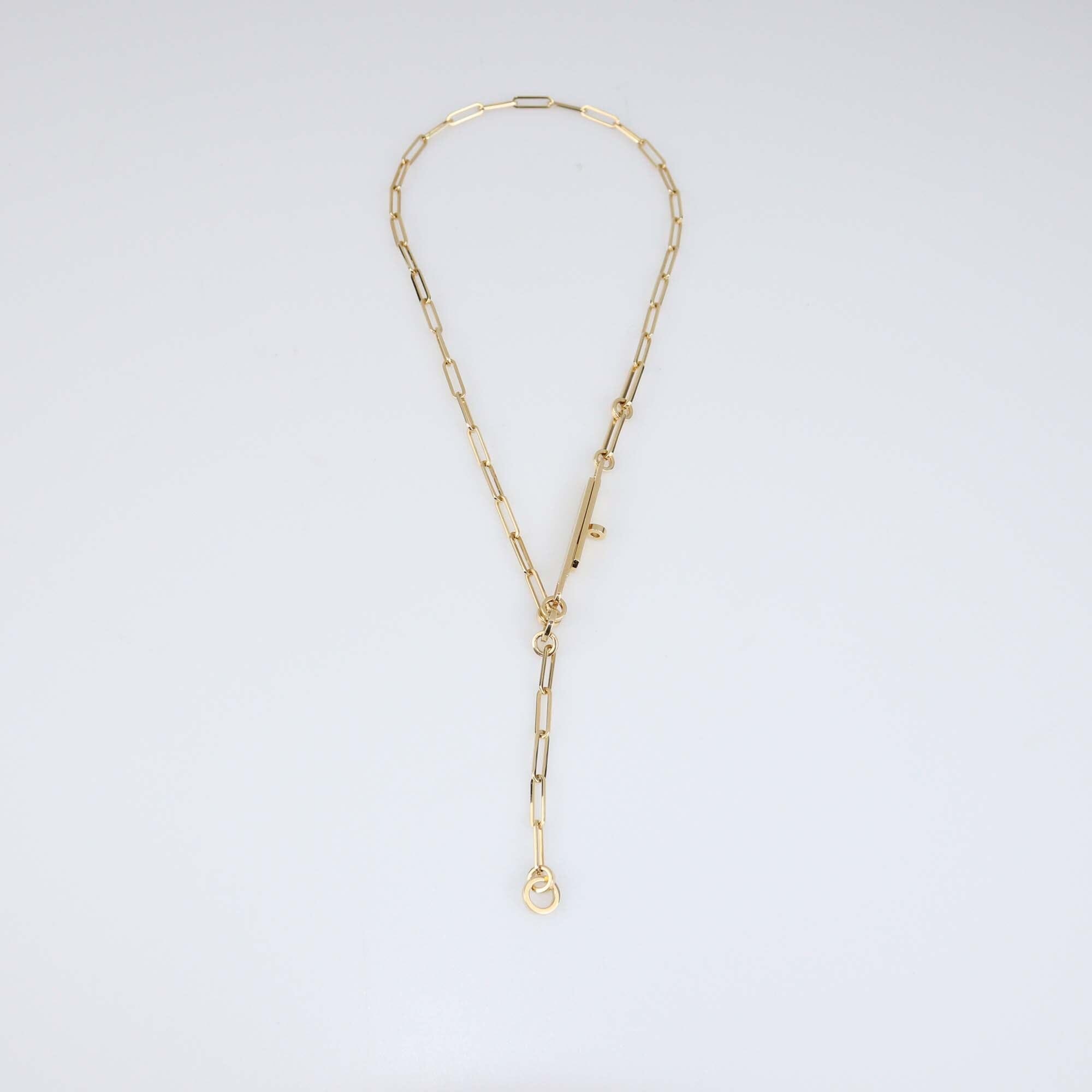 Hermes Yellow Gold Diamond Kelly Chaine Lariat Necklace Womens Hermes 