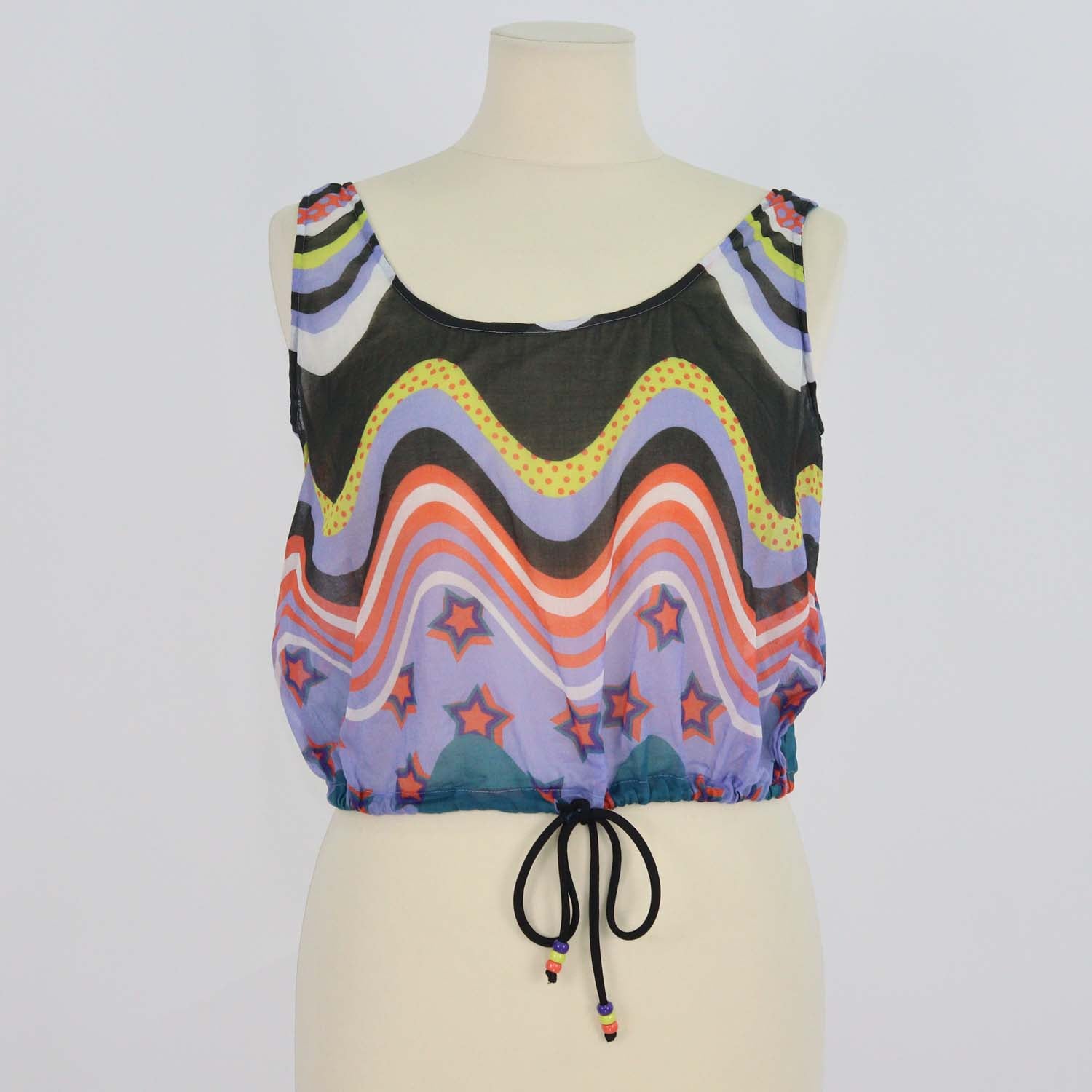 M Missoni Multicolor Cotton Wavy Drawstring Cover Up Top