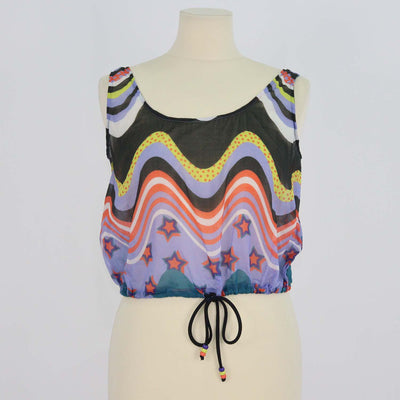 M Missoni Multicolor Cotton Wavy Drawstring Cover Up Top