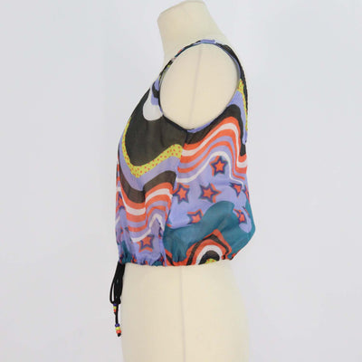M Missoni Multicolor Cotton Wavy Drawstring Cover Up Top