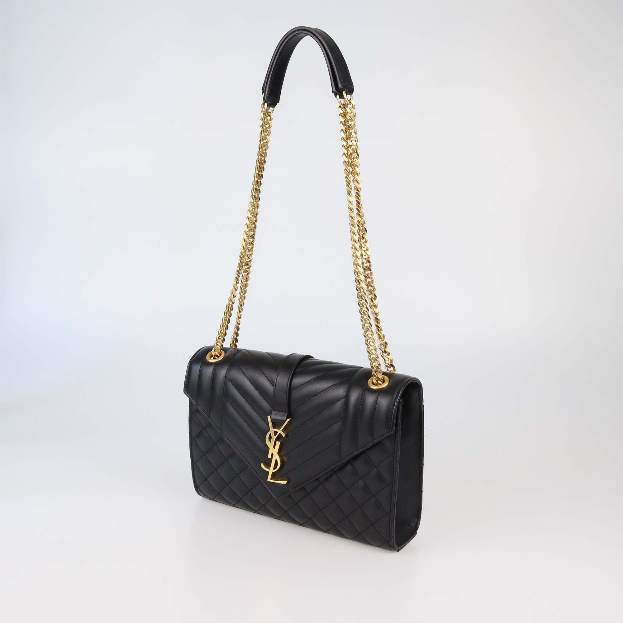 Saint Laurent Black Mixed Quilted Leather Medium Envelope Flap Bag