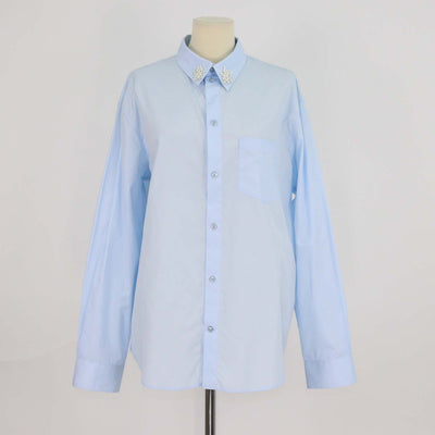 Simone Rocha Light Blue Cotton Breaded Embellished Classic Shirt