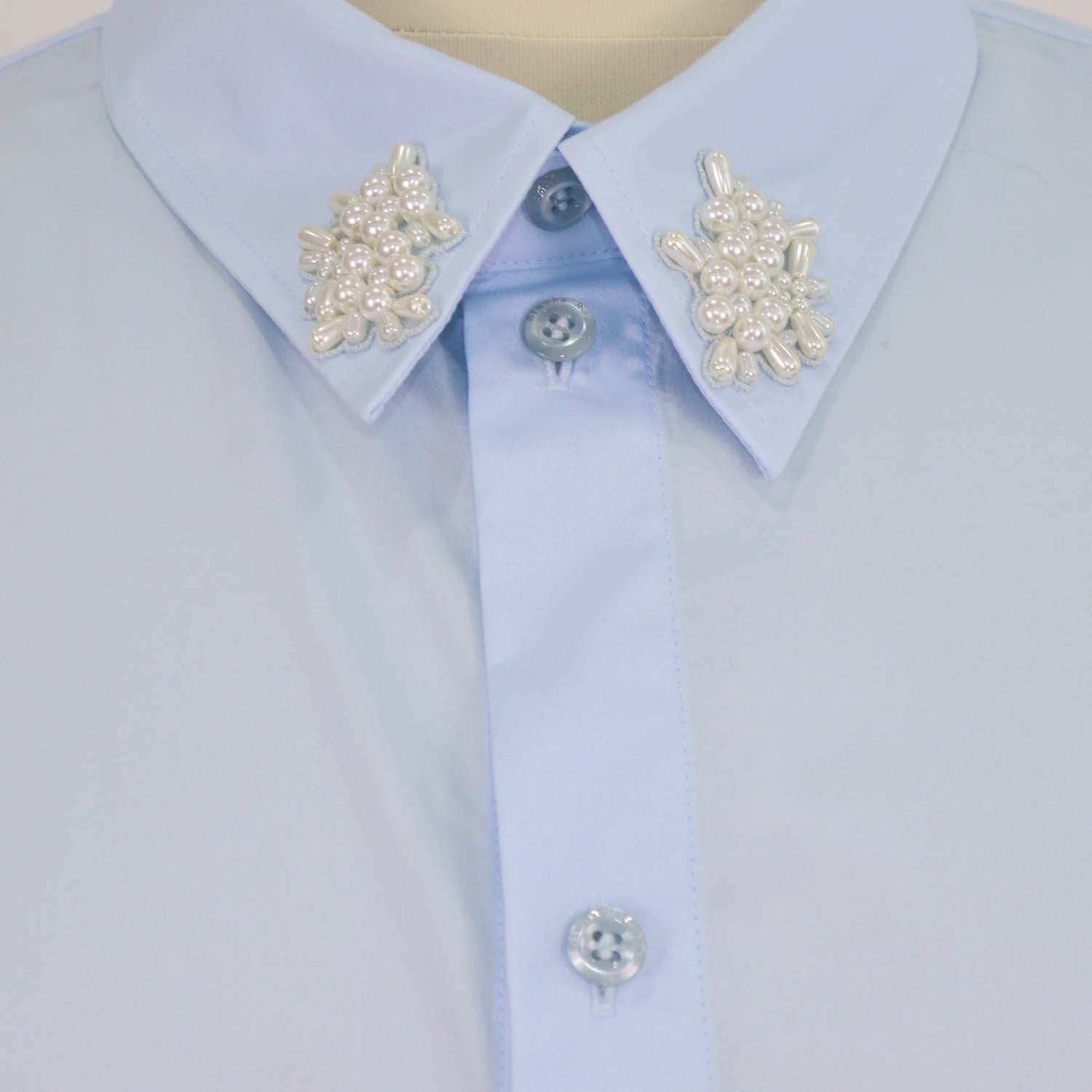 Simone Rocha Light Blue Cotton Breaded Embellished Classic Shirt