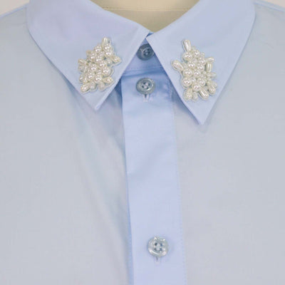 Simone Rocha Light Blue Cotton Breaded Embellished Classic Shirt
