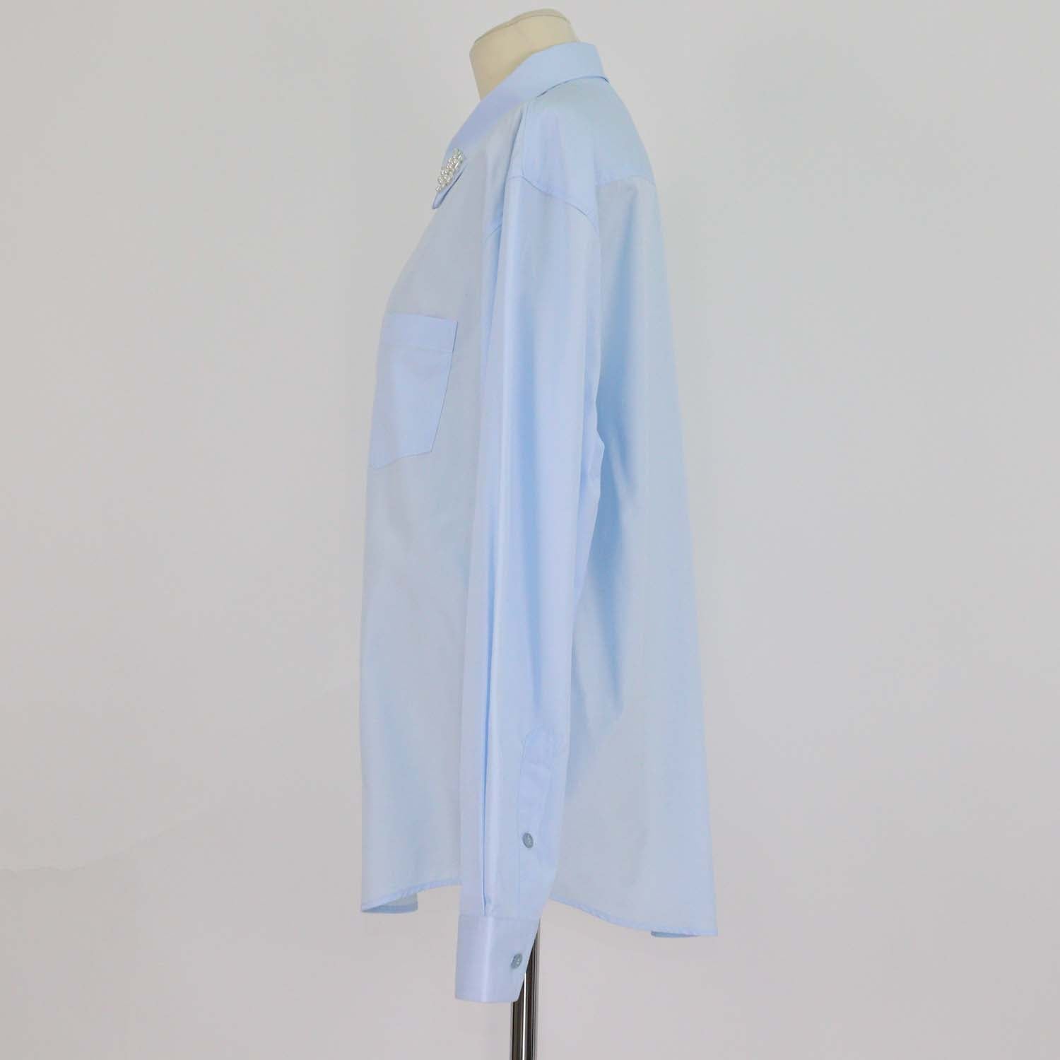 Simone Rocha Light Blue Cotton Breaded Embellished Classic Shirt