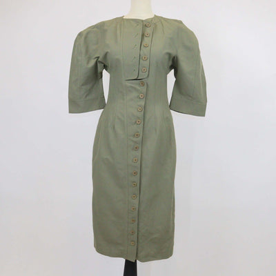 Stella McCartney Khaki Cotton Linen Blend Three Quarter Sleeve Midi Dress