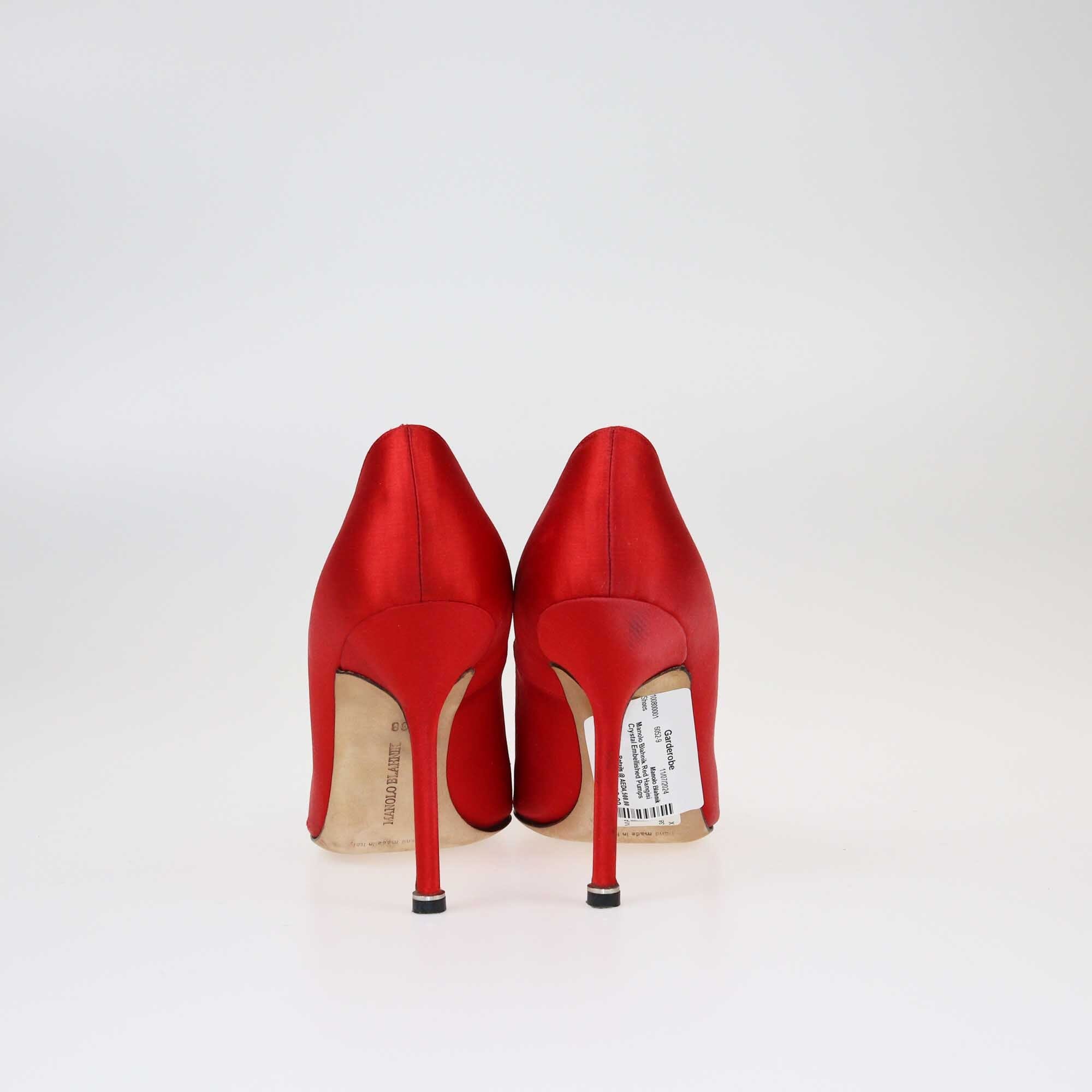 Manolo Blahnik Red Crystal Embellished Hangisi Pumps Shoes Manolo Blahnik 