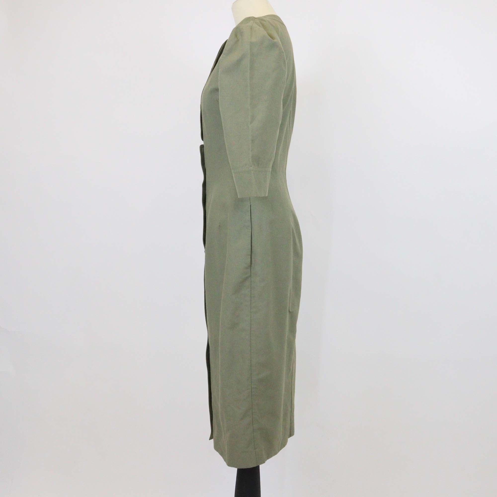 Stella McCartney Khaki Cotton Linen Blend Three Quarter Sleeve Midi Dress