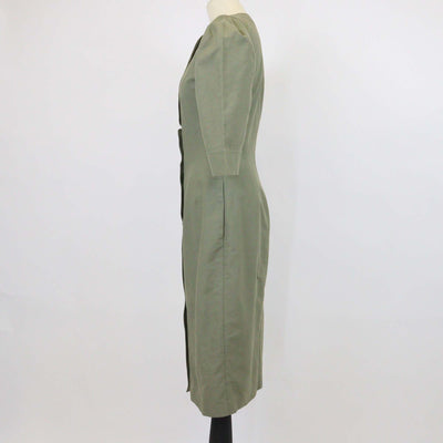 Stella McCartney Khaki Cotton Linen Blend Three Quarter Sleeve Midi Dress