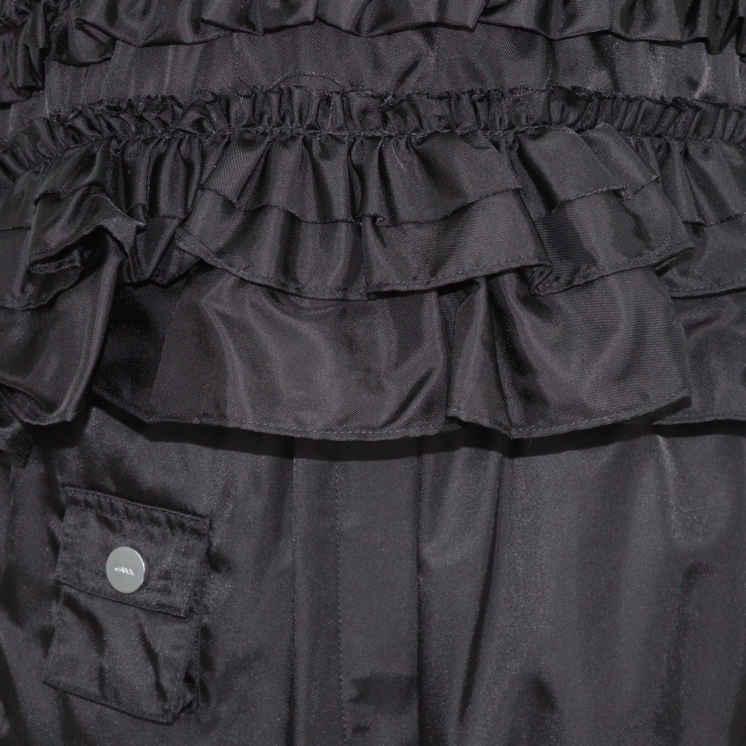 Ganni Black Polyamide Ruffled Top & Cargo Shorts Set