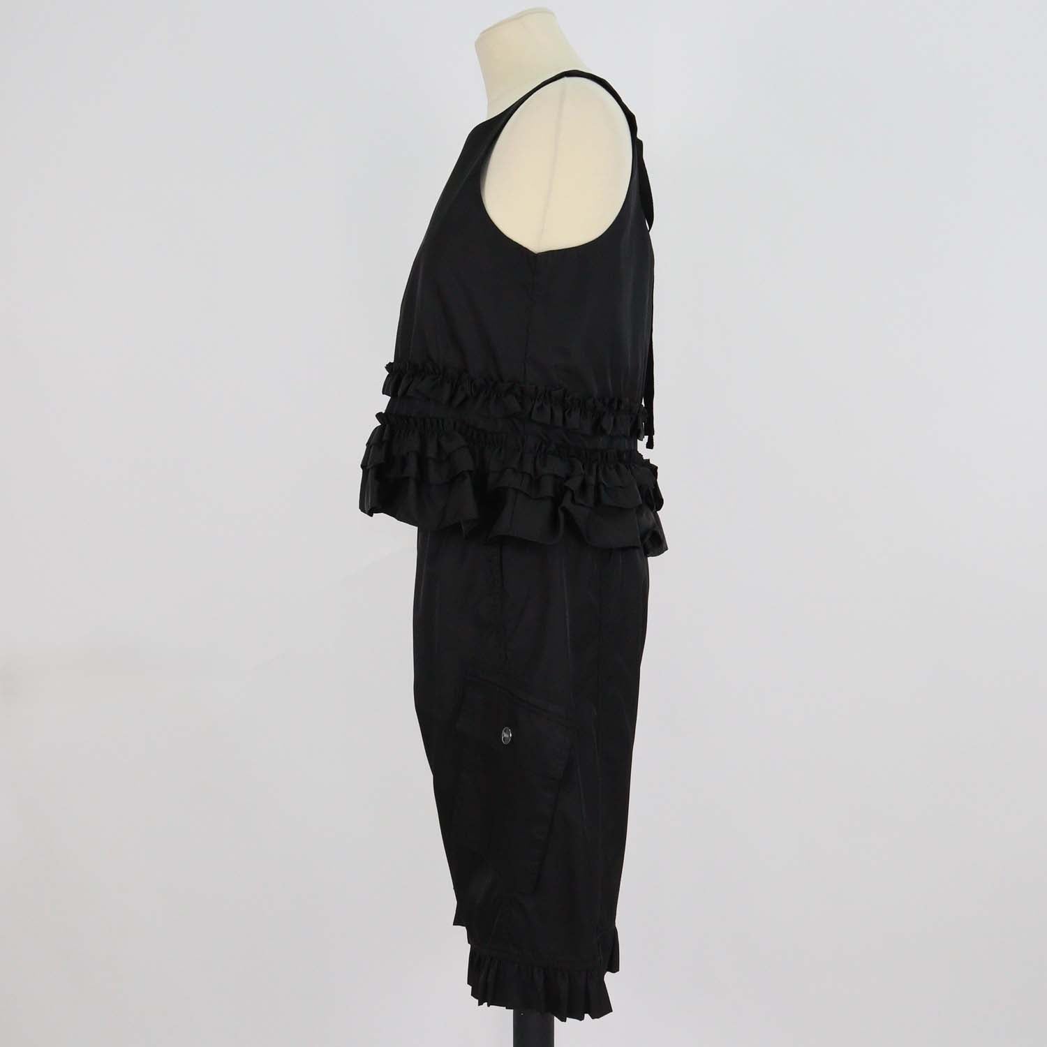 Ganni Black Polyamide Ruffled Top & Cargo Shorts Set