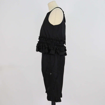 Ganni Black Polyamide Ruffled Top & Cargo Shorts Set