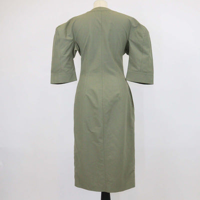 Stella McCartney Khaki Cotton Linen Blend Three Quarter Sleeve Midi Dress