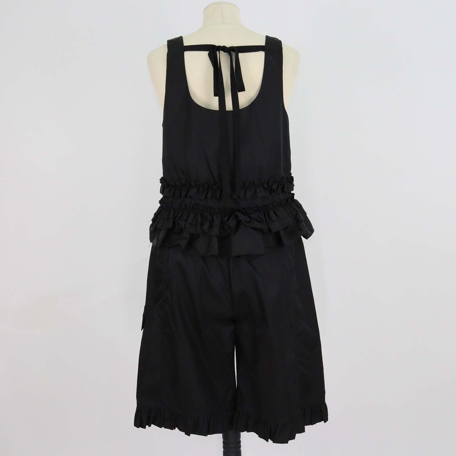 Ganni Black Polyamide Ruffled Top & Cargo Shorts Set