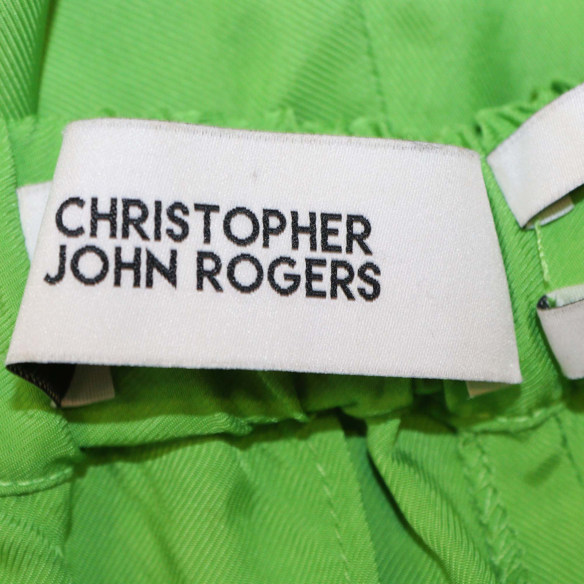 Christopher John Rogers Green Viscose Twill Wide Leg Pants