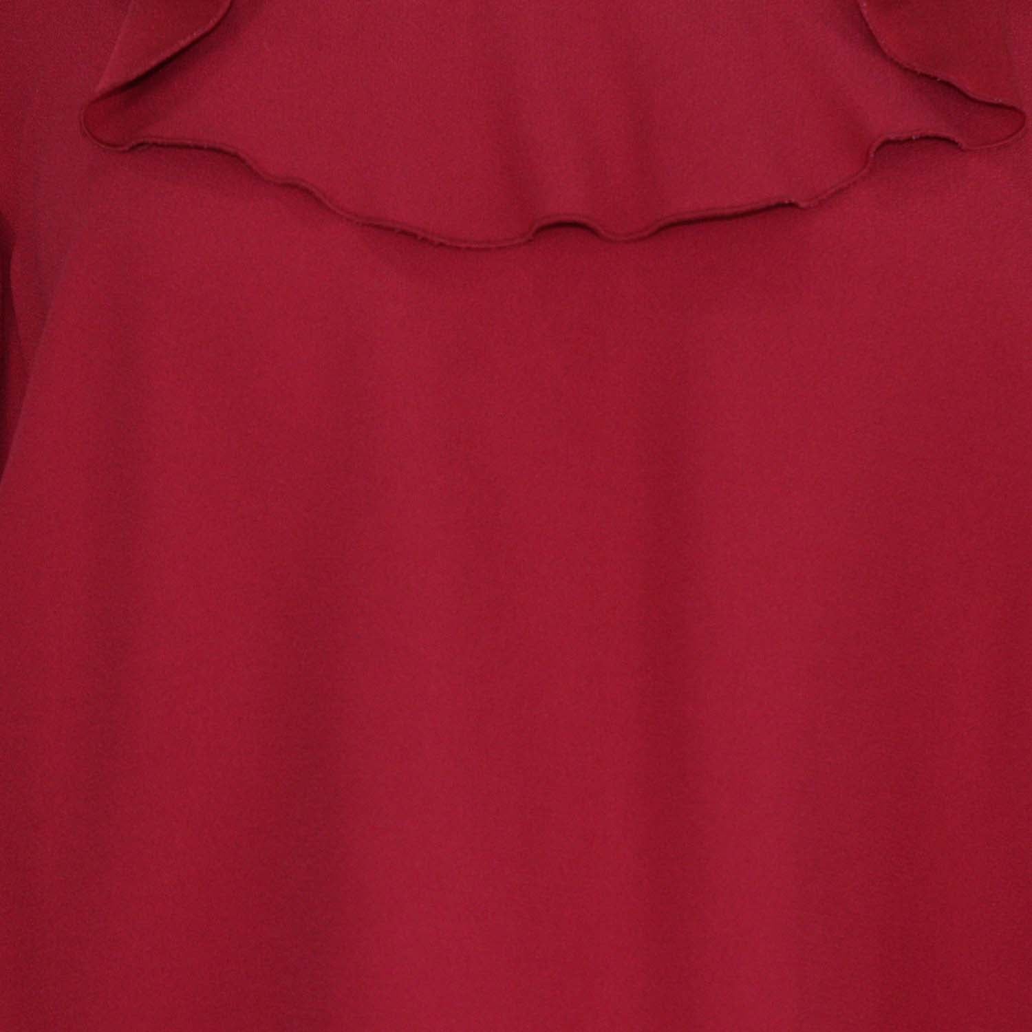 Red Valentino Red Blend Acetate Crepe Ruffled Neck Three Quarter Sleeve Mini Dress