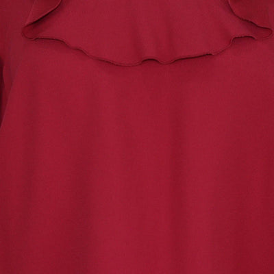 Red Valentino Red Blend Acetate Crepe Ruffled Neck Three Quarter Sleeve Mini Dress
