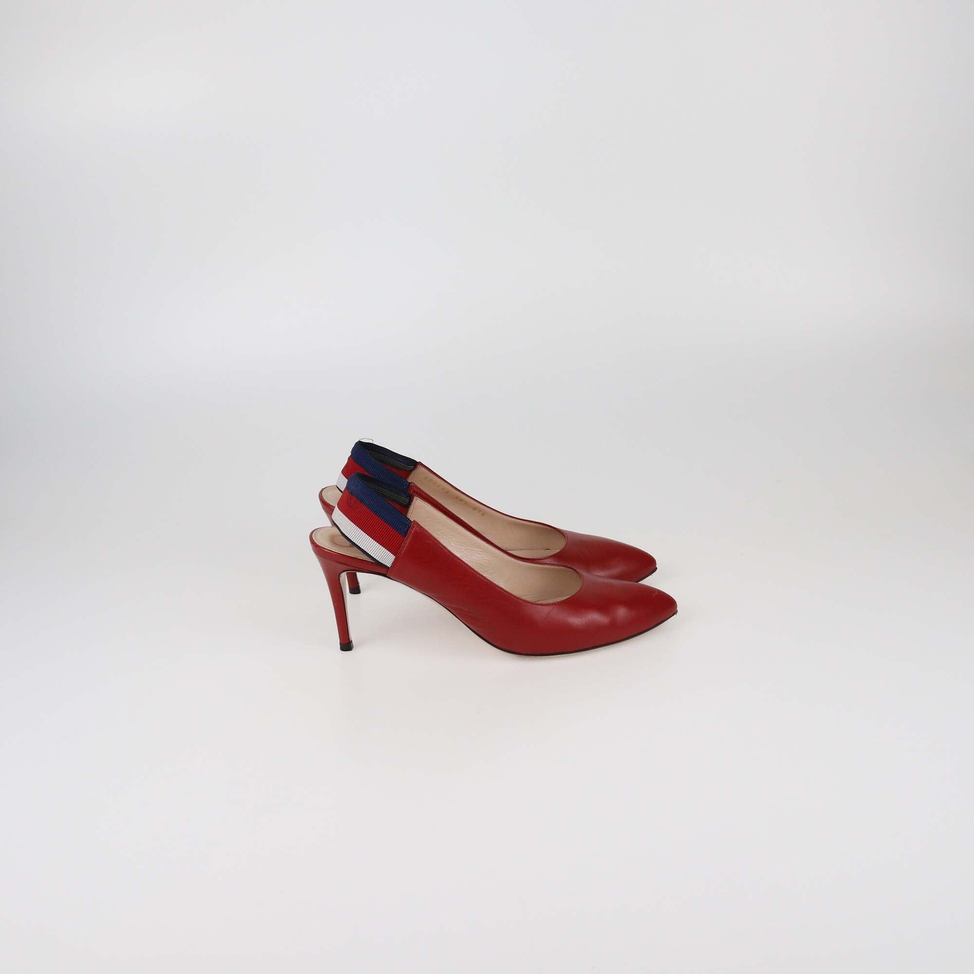 Gucci Red Sylvie Web Slingback Pumps Womens Gucci 