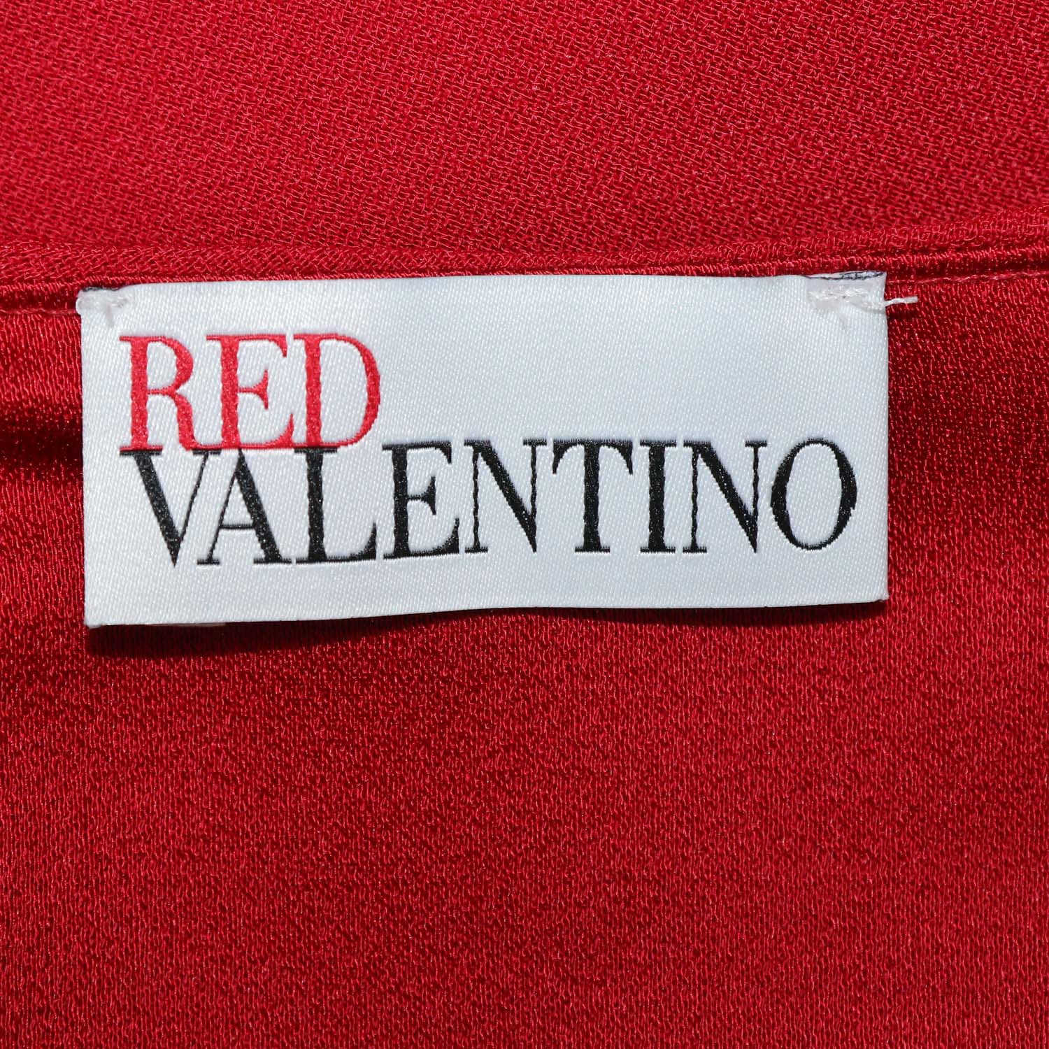 Red Valentino Red Blend Acetate Crepe Ruffled Neck Three Quarter Sleeve Mini Dress