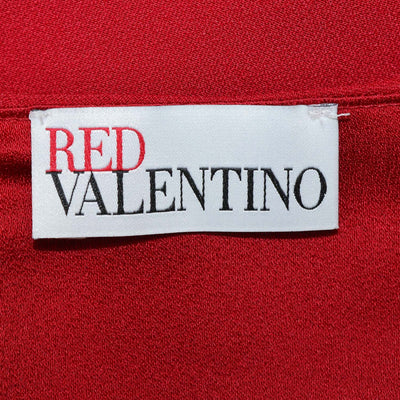 Red Valentino Red Blend Acetate Crepe Ruffled Neck Three Quarter Sleeve Mini Dress