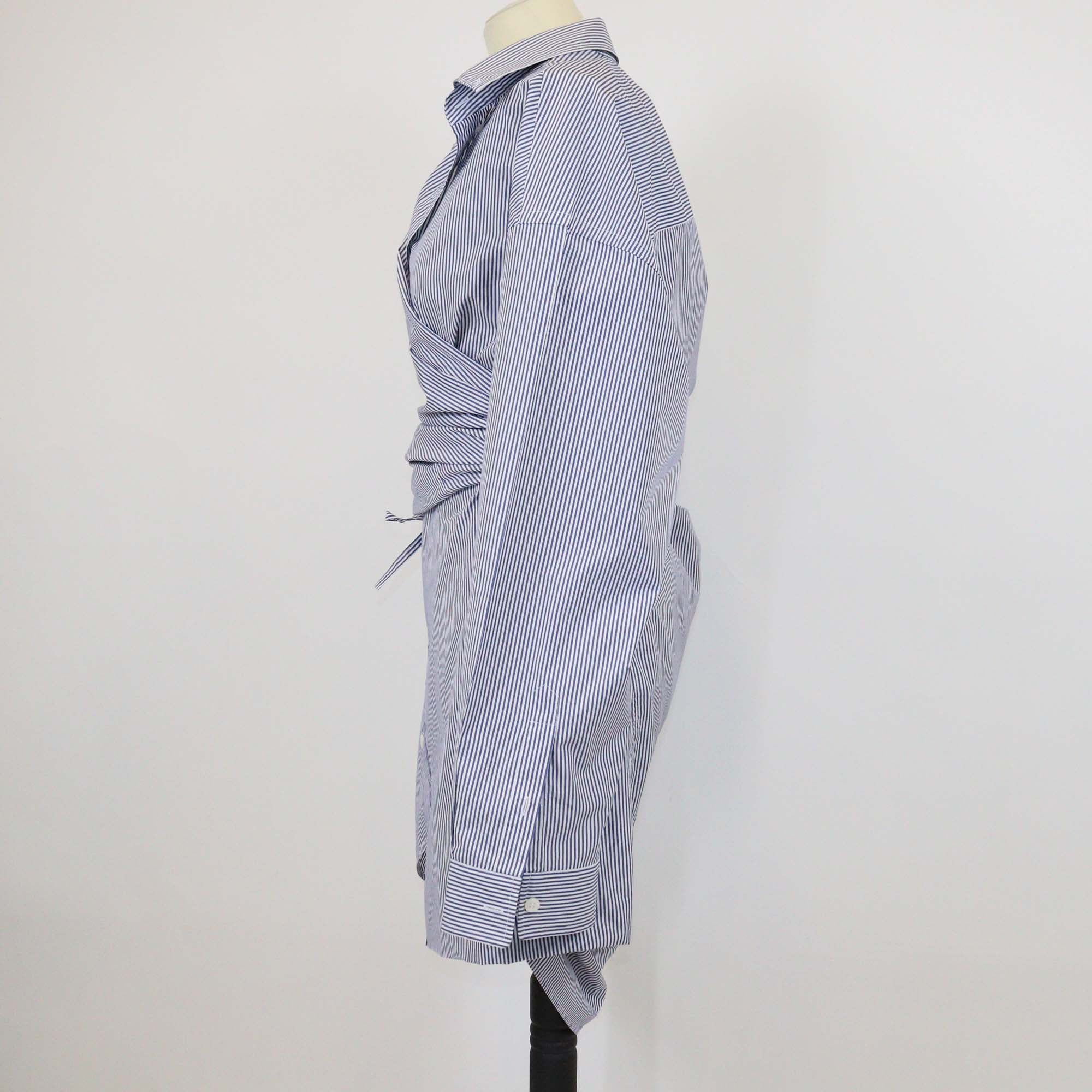 Balenciaga Blue/White Cotton Poplin Long Sleeve Shirt Midi Dress