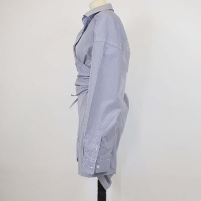 Balenciaga Blue/White Cotton Poplin Long Sleeve Shirt Midi Dress