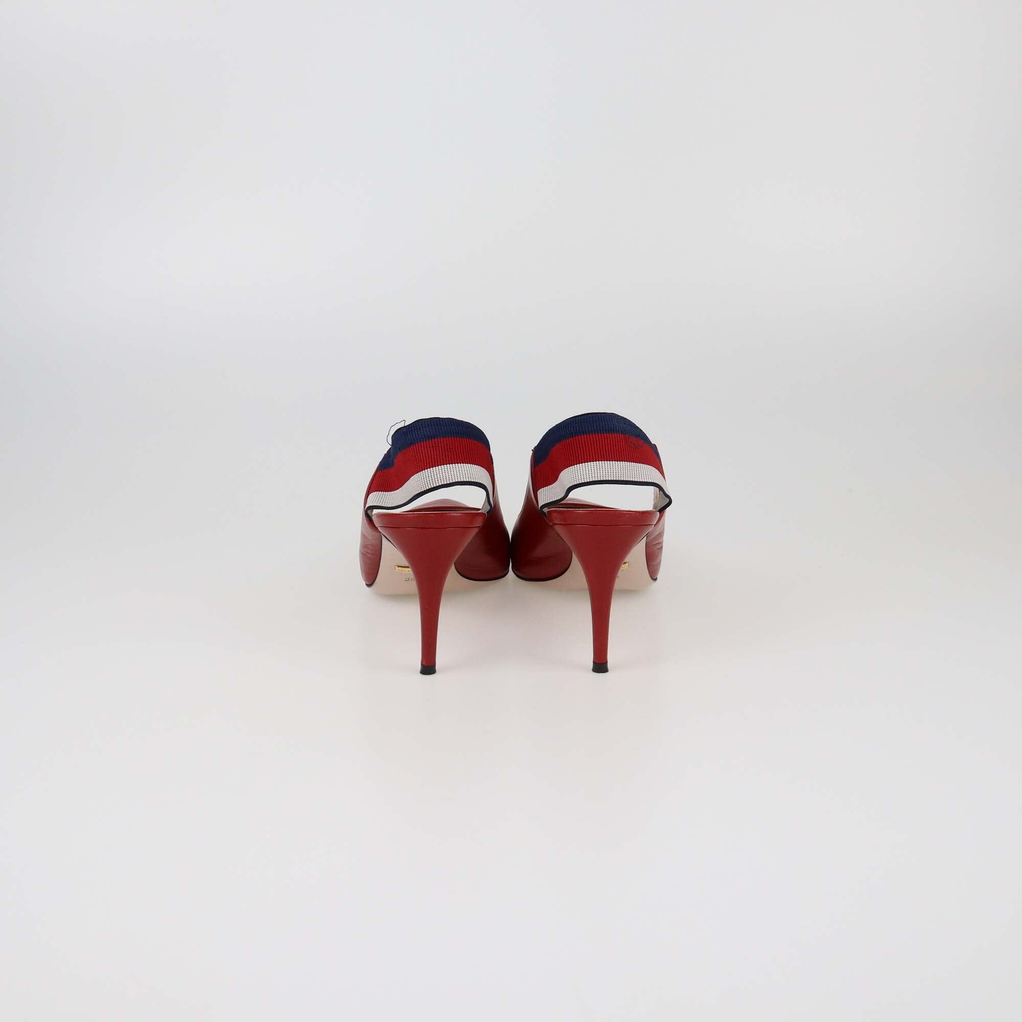 Gucci Red Sylvie Web Slingback Pumps Womens Gucci 