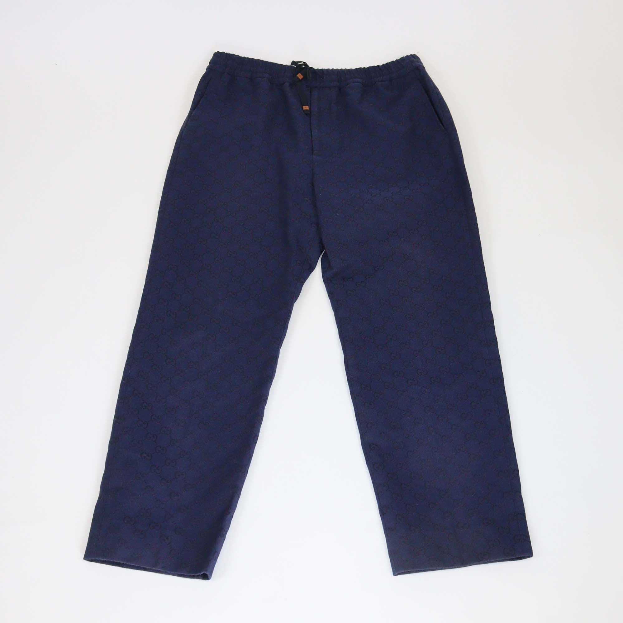 Gucci Navy Blue GG Canvas Drawstring Trouser