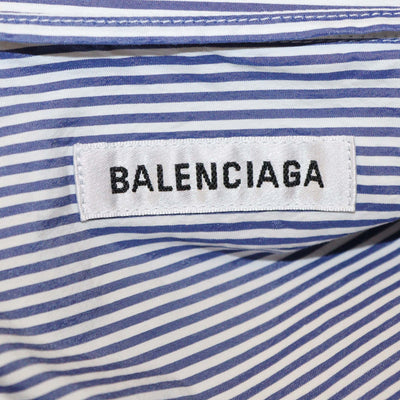 Balenciaga Blue/White Cotton Poplin Long Sleeve Shirt Midi Dress
