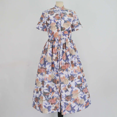 Erdem Multicolor Blend Cotton Floral Taffeta Midi Shirtdress