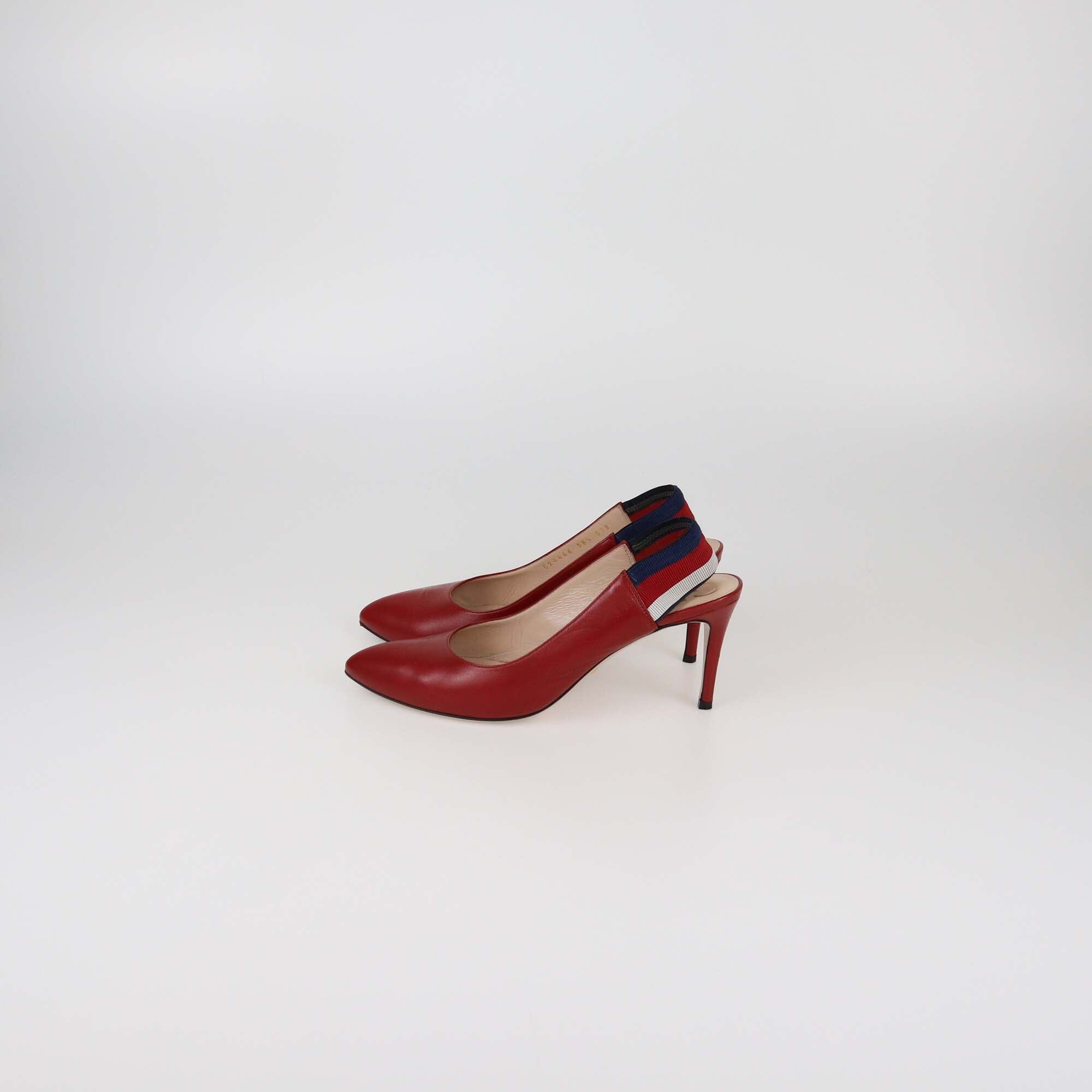 Gucci Red Sylvie Web Slingback Pumps Womens Gucci 