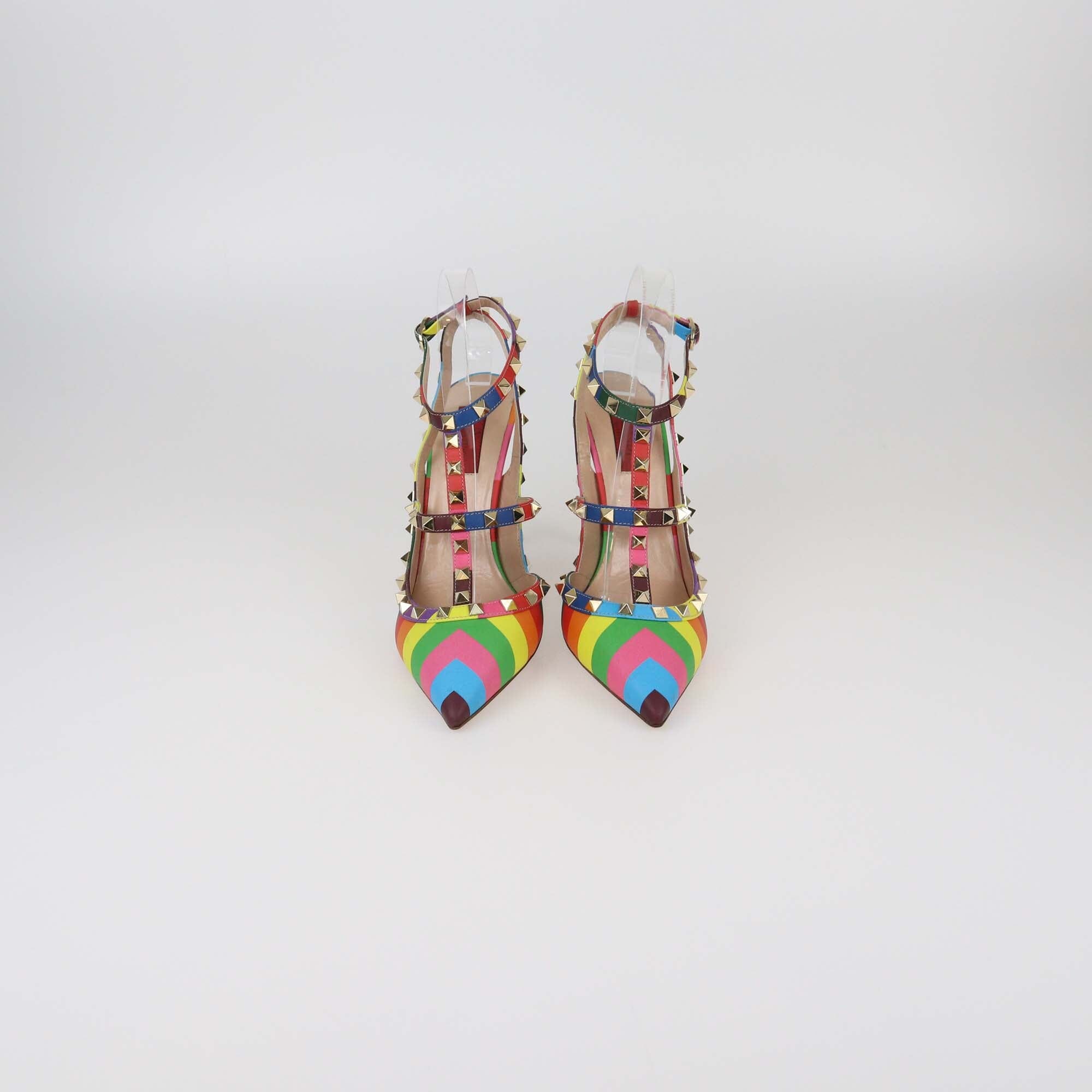 Valentino Multicolor Striped Rockstud Ankle Strap Pumps Womens Valentino 