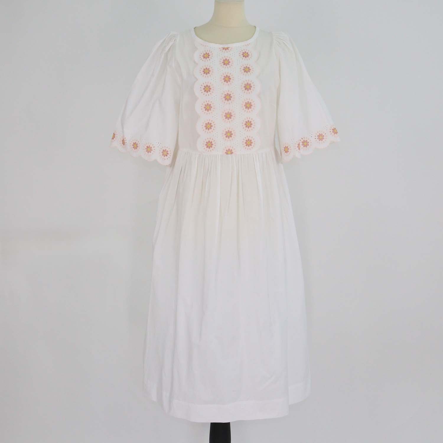 See by Chloe White Cotton Floral Embroidered Detail Poplin Midi Dress