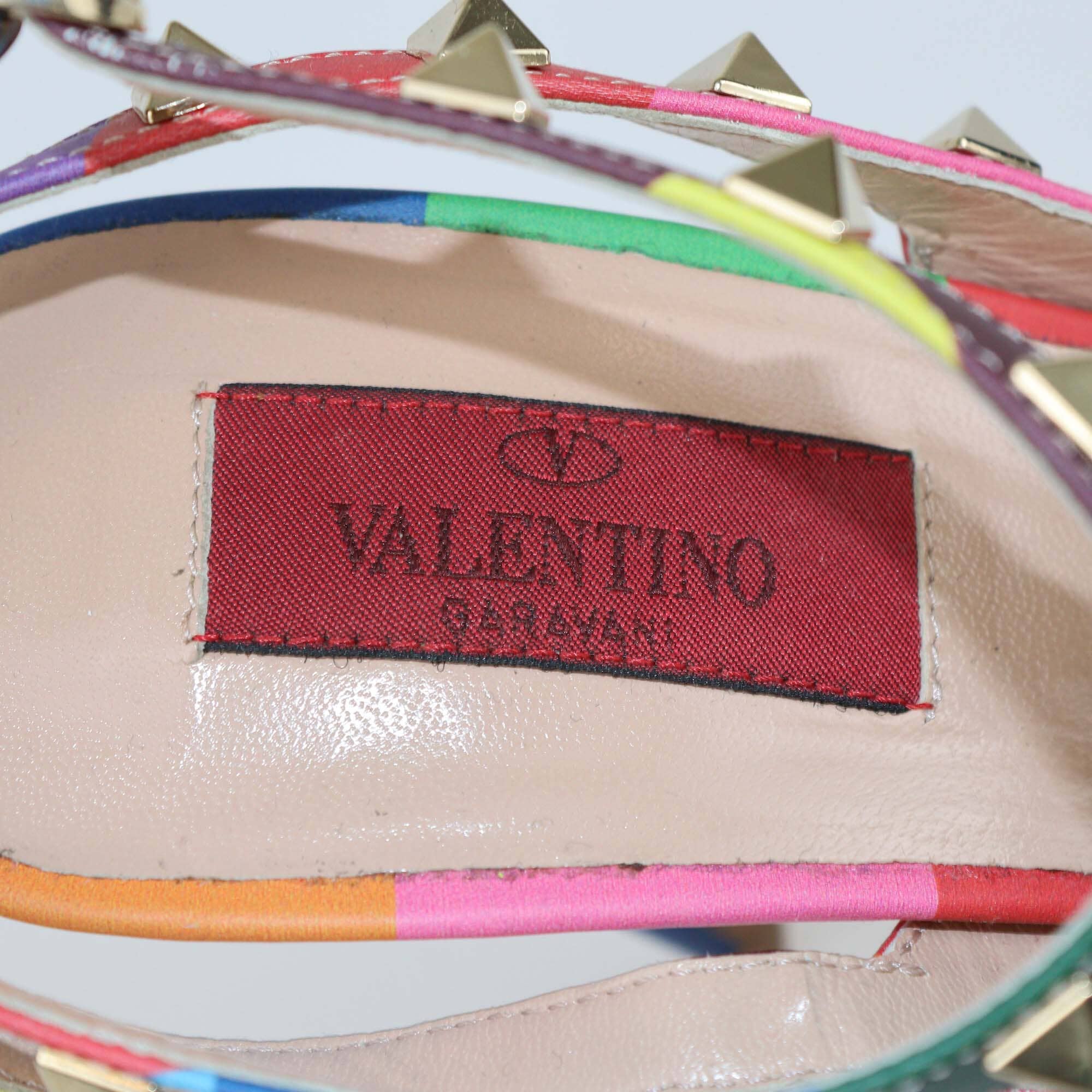 Valentino Multicolor Striped Rockstud Ankle Strap Pumps Womens Valentino 