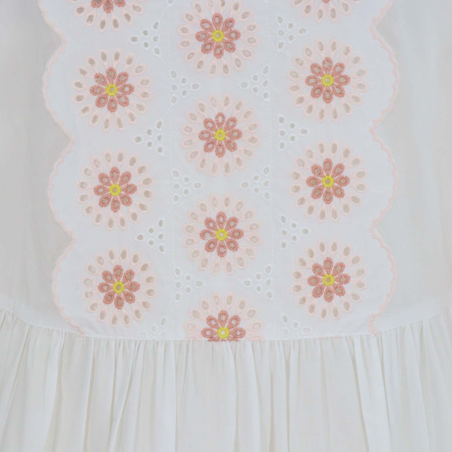 See by Chloe White Cotton Floral Embroidered Detail Poplin Midi Dress