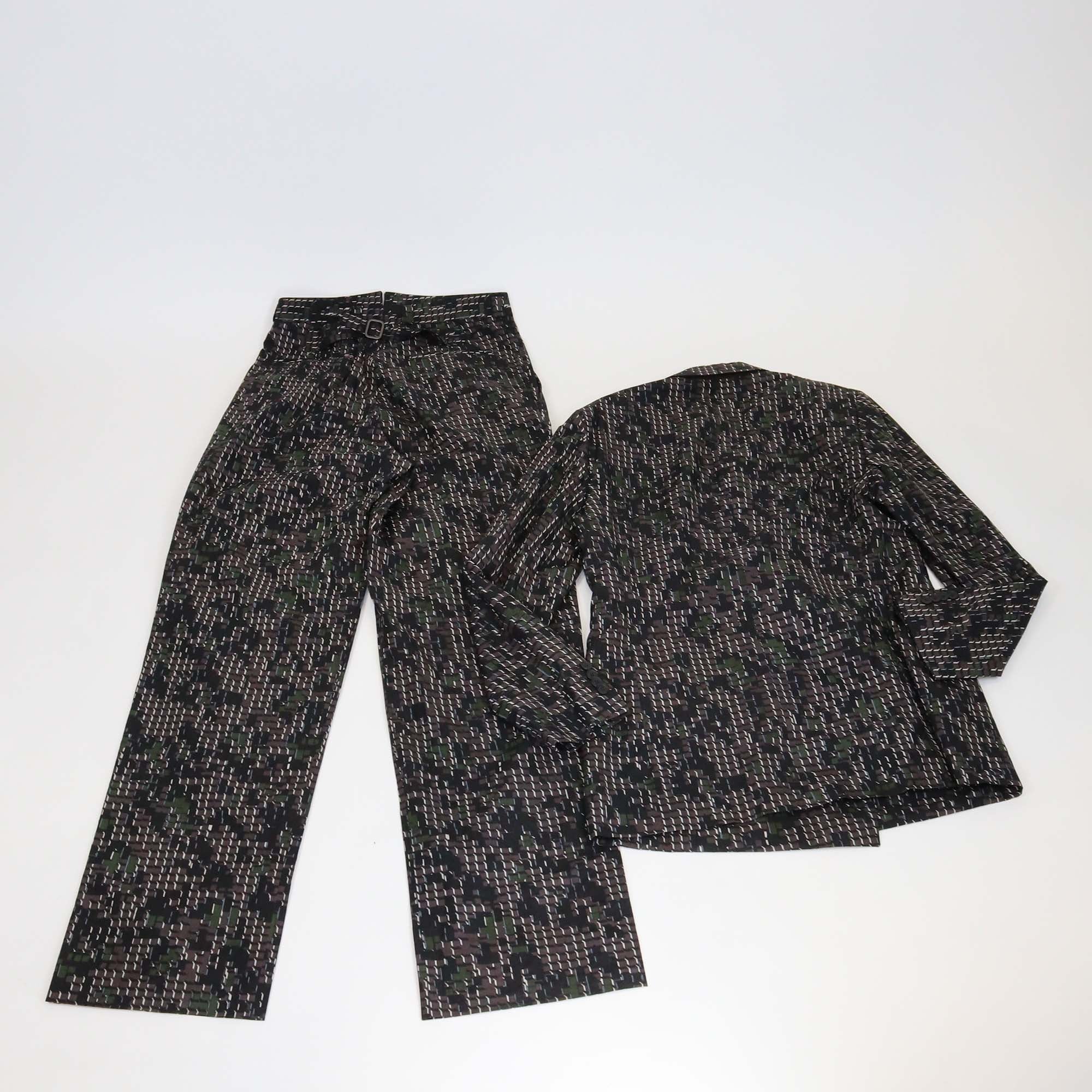 Bottega Veneta Multicolor Cubic Camouflage Double Breasted Jacket & Pants Set