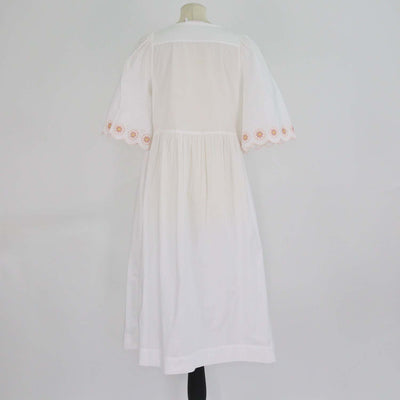 See by Chloe White Cotton Floral Embroidered Detail Poplin Midi Dress