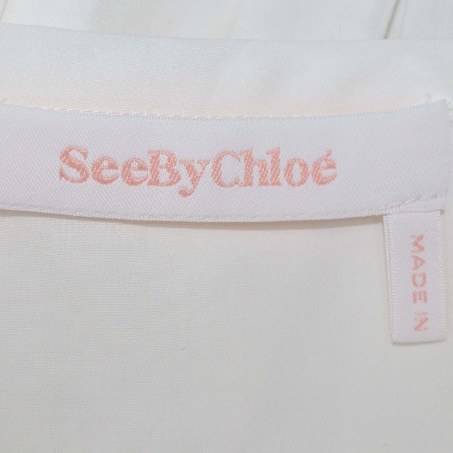 See by Chloe White Cotton Floral Embroidered Detail Poplin Midi Dress