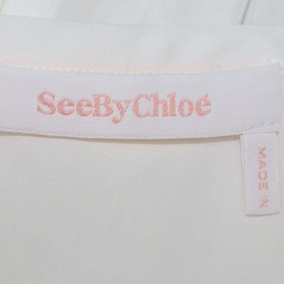 See by Chloe White Cotton Floral Embroidered Detail Poplin Midi Dress